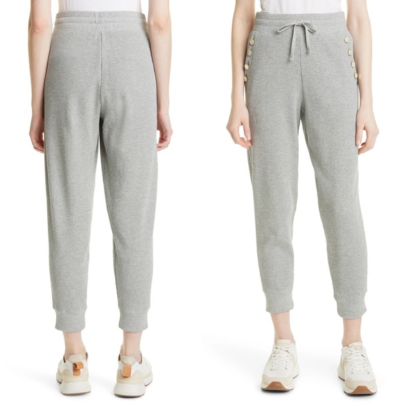 Derek Lam 10 Crosby Rosalie Sailor Button Cotton Waffle Knit Joggers Gray L NWT - Picture 2 of 8